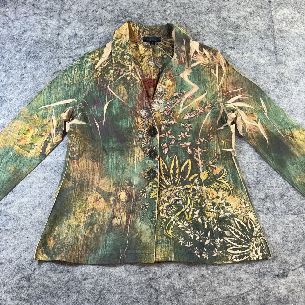 B.L.E.U.  Jacket Women's XL Multicolor Embellished‎ Button Up Velvet Feel Artsy - Picture 2 of 11
